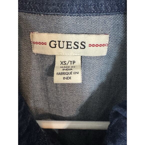 GUESS Long Sleeve Dark Denim Jumpsuit, Pockets, Tie Waist, Collar, XS - Picture 5 of 7